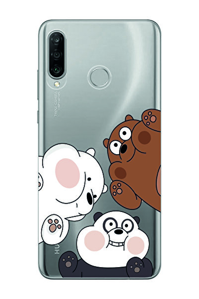 Magic Ring Huawei P30 Lite Uyumlu Kafadar Ayılar Desenli Şeffaf Telefon Kılıfı