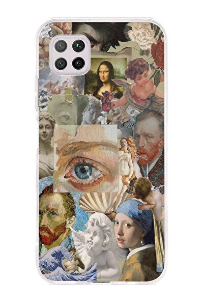 Magic Ring Huawei P40 Lite Uyumlu Sanatsal Kolaj Desenli Şeffaf Telefon Kılıfı