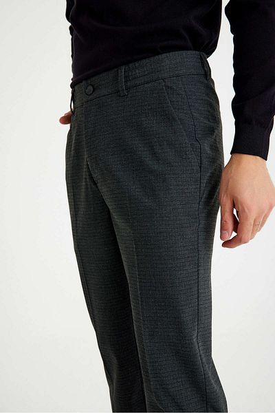 Just Like You Men's Gray Checkered Elastic Waist Side Pocket Trousers
