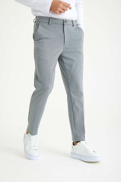 Just Like You Men's Gray Slim Fit Elastic Waist Trousers