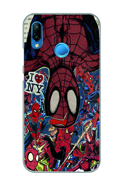 Magic Ring Huawei P20 Lite Uyumlu Spiderman Kolaj Desenli Şeffaf Telefon Kılıfı