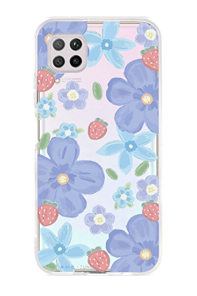 Magic Ring Huawei P40 Lite Uyumlu Çiçek ve Çilek Desenli Şeffaf Telefon Kılıfı