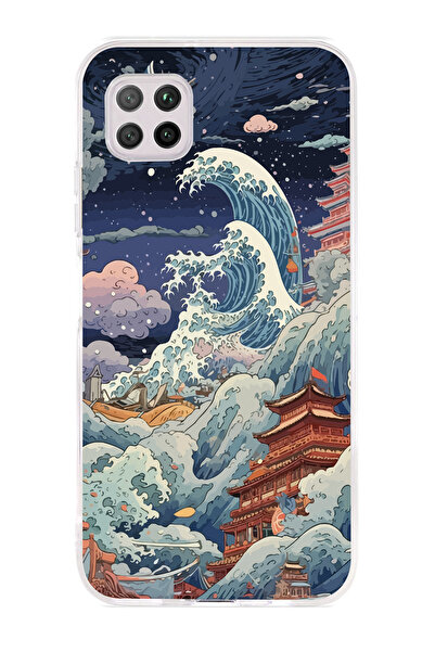 Magic Ring Huawei P40 Lite Uyumlu Kanagawa Dalga Kolaj Desenli Şeffaf Telefon...