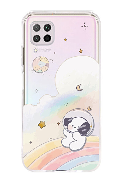 Magic Ring Huawei P40 Lite Uyumlu Sevimli Köpek Desenli Şeffaf Telefon Kılıfı
