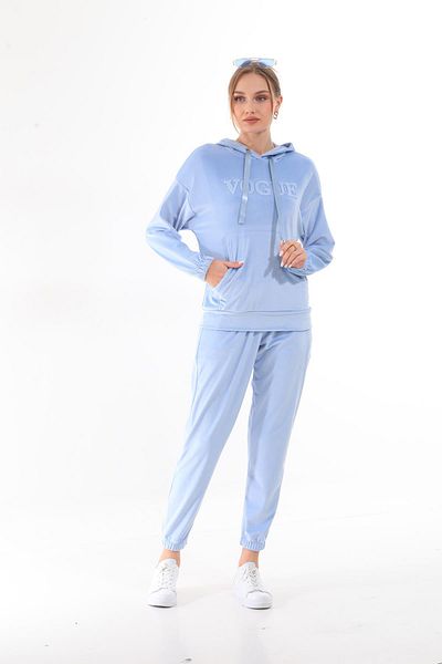 WestBound Women's Ice Blue VOGUE Plush Velvet Double Set