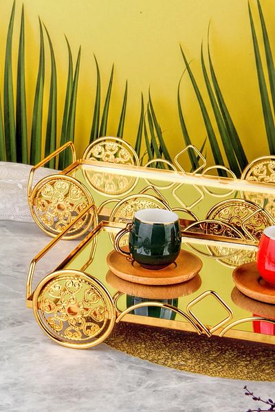 devigo Authentic Gold Car Patterned Mirrored 1 Set 2 Size Luxury Presentation Holder, Treat, Gift Tray