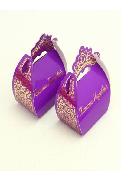 Kazanabil WELCOME TO OUR 50'S HENNA WRITTEN GOLD FOIL HENNA BOX PURPLE