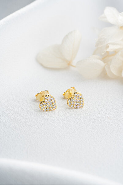 Silvano Jewelry 925 Ayar Gümüş Gold Minik Kalp Küpe