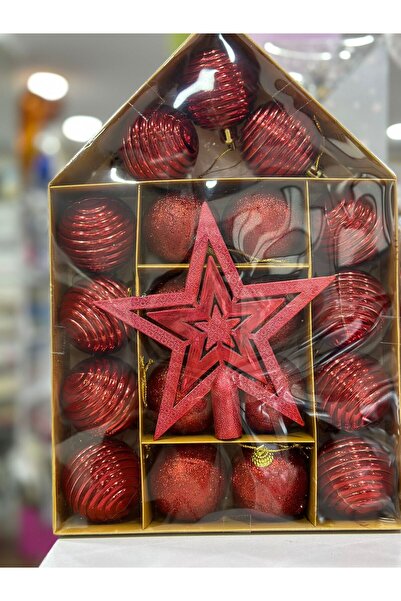 MERİ PARTİ YILBAŞI AĞAÇ SÜSÜ KIRMIZI RENK AĞAÇ SÜSLERİ 19 ADET KIRMIZI TOP 1 ...