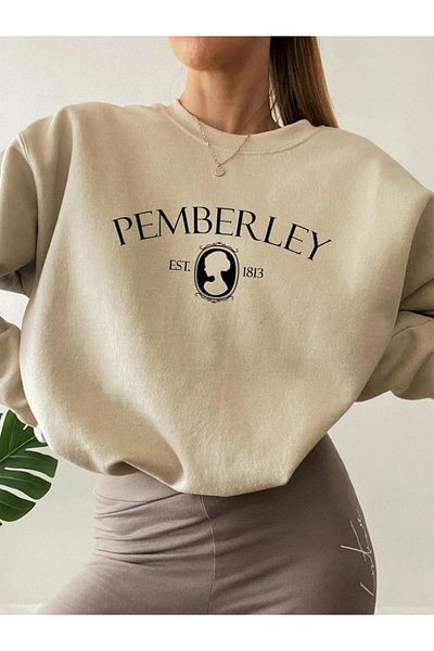 Benisengiydir Beige Pemberley Printed Women's Crew Neck Oversize Sweatshirt