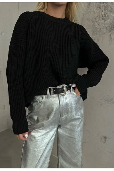 lovebox Women's Oversize Knitted Black Sweater 23W16019