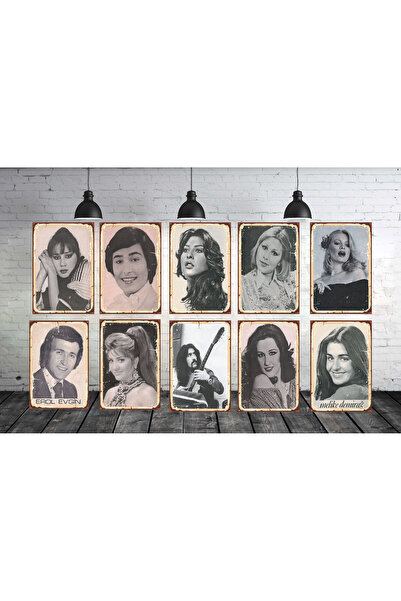 TAKIFİX Yeşilçam nostalji Siyah Beyaz Aşk 10 Parça 20 x 30 CM Retro Ahşap Tablo Seti 0265