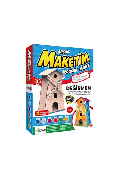 Giftölye Wooden Mill Painting Model Set (Maket+Paint+Brush)