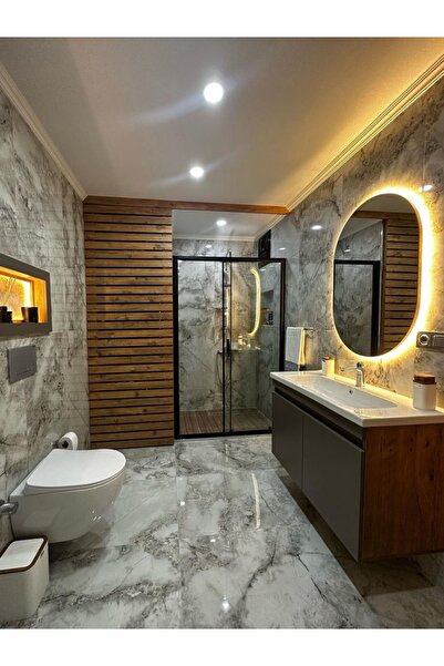MKS Design Ledli Banyo Aynası / Asimetrik Işıklı Duvar Aynası / Asimetrik Ayna / Banyo Aynası / Düzensiz Ayna