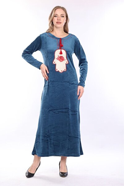 mervemoda Жіноча темно-синя оксамитова сукня