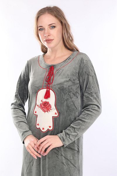 mervemoda Γυναικείο Χακί Βελούδινο Φόρεμα