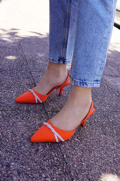 LAMİNTA Vince Orange Knit Detailed Women's Heeled Shoes