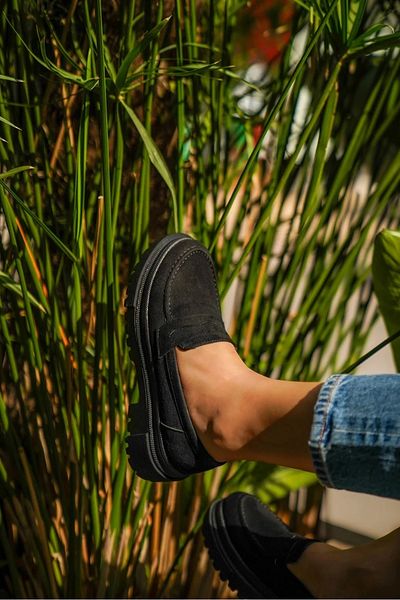 LAMİNTA Pantofi mocasin Narkis din piele intoarsa neagra