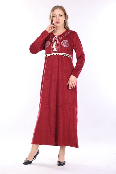 mervemoda Γυναικείο βελούδινο φόρεμα μπορντό