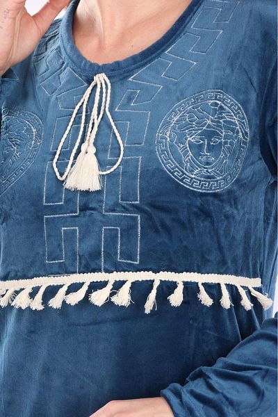 mervemoda Γυναικείο βελούδινο φόρεμα Navy blue