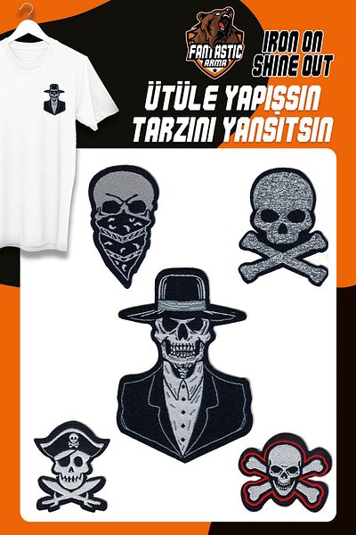 FANTASTIC ARMA Set de armă țesută care se lipsește cu fier de călcat Patch Skull, Pirate, Model Skull