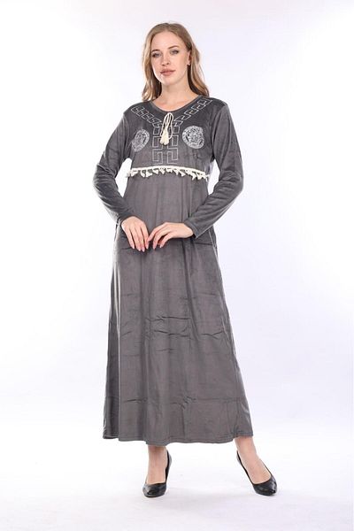 mervemoda Women's dark gray velvet dress