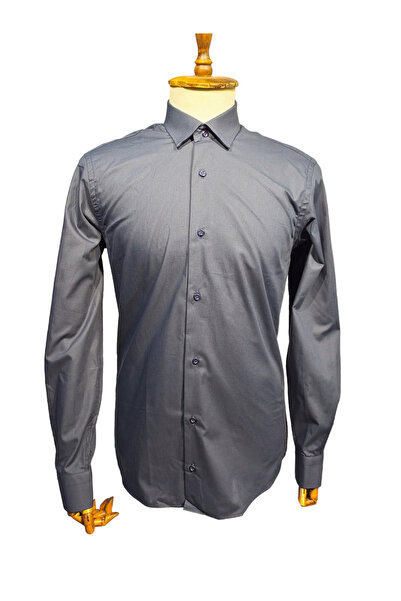 Pamuklu Slim Fit Koyu Lacivert Erkek Gömlek