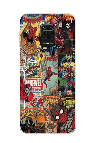 Magic Ring Redmi Note 9 Pro/Note 9S Uyumlu Spiderman Kolaj Desenli Şeffaf Telefon Kılıfı