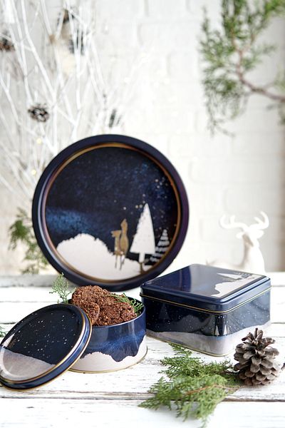 EVLE 3 Piece New Year Set, 15.8 X 15.8 X 8 Cm, Ø14 X 7 Cm, Ø31.5 Cm Tray, Night Deer Erb576t