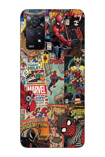 Magic Ring Redmi Note 11 Pro Uyumlu Spiderman Kolaj Desenli Şeffaf Telefon Kı...