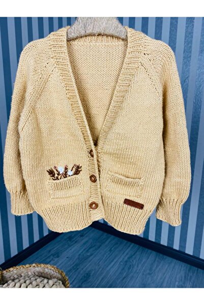 TUOBEBE LIGHT BROWN CARDIGAN, HAND KNITTED BABY CARDIGAN