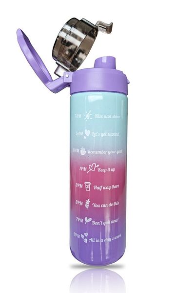 HELP STEPS Glass Motivational Water Bottle - Purple Transitional