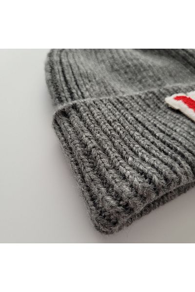 initialess Mohair Folded Knitted Anthracite Wool Beret with Letter C