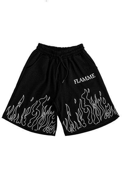 Genel Markalar Flamme Yıldırım Baskılı Unisex Siyah Şort