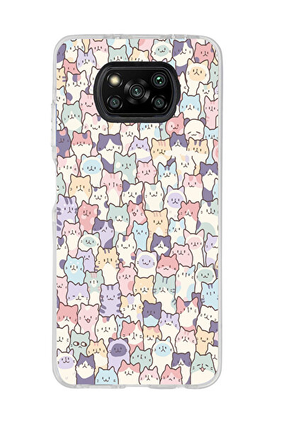 Magic Ring Poco X3 Pro Uyumlu Sevimli Kediler Desenli Şeffaf Telefon Kılıfı
