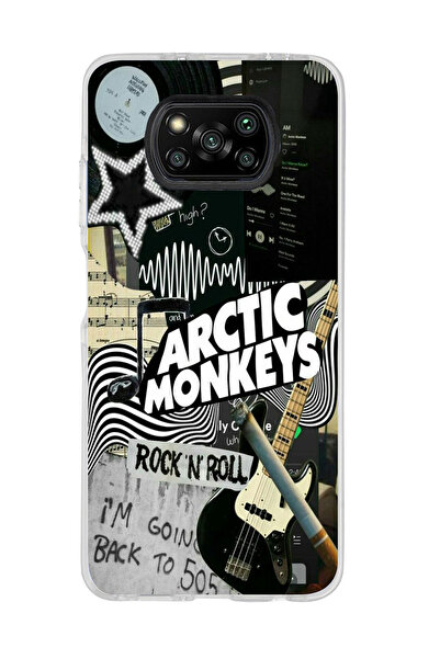 Magic Ring Poco X3 Pro Uyumlu Arctic Monkeys Kolaj Desenli Şeffaf Telefon Kılıfı