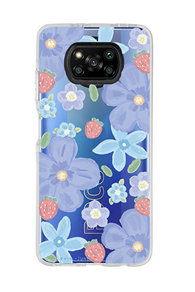 Magic Ring Poco X3 NFC Uyumlu Çiçek ve Çilek Desenli Şeffaf Telefon Kılıfı