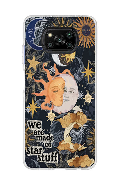 Magic Ring Poco X3 Pro Uyumlu Güneş ve Ay Desenli Şeffaf Telefon Kılıfı