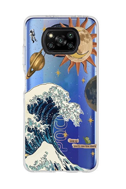 Magic Ring Poco X3 Pro Uyumlu Güneş ve Dalga Desenli Şeffaf Telefon Kılıfı