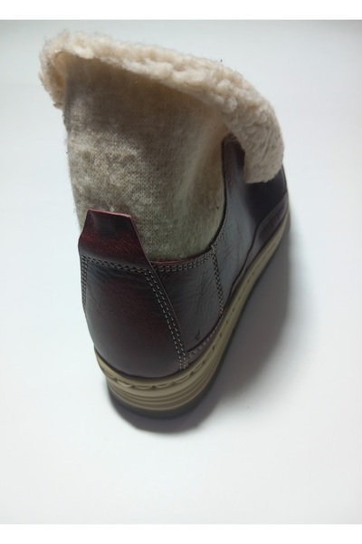 KAPAR Wedge Heel Handmade Burgundy Color Genuine Leather Slippers, Boots