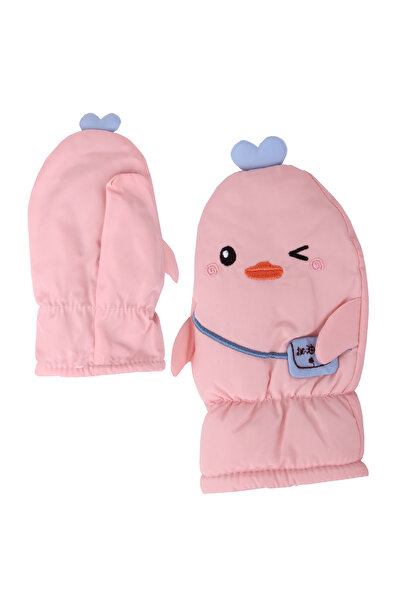 İşnar Parmaksız Çocuk Kar Eldiveni 2-4 Yaş PembeAçık Penguen Model 0050