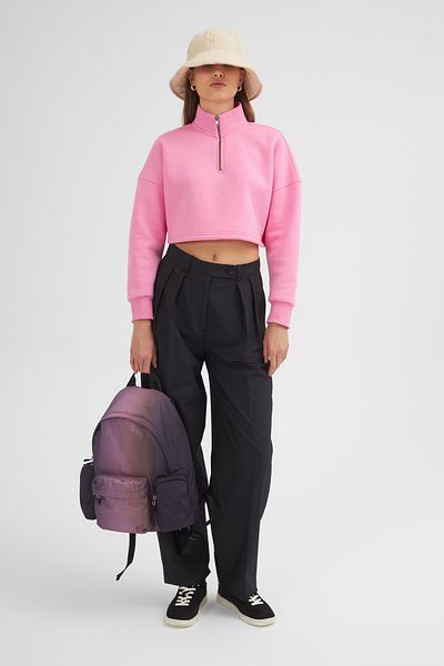 Looker Club Women's High Collar Zippered Crop Sweat - 2024521