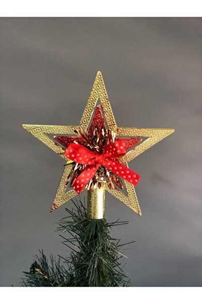 Masalsı Concept قمة شجرة صنوبر عيد الميلاد مقاس 10 سم - فيونكة ذهبية مزينة بش...