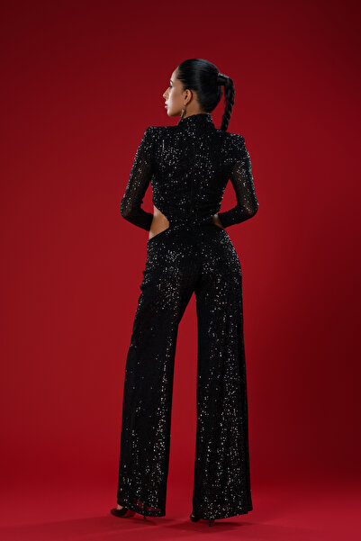 Gira official Siyah Payetli Cut Out Detaylı Tulum