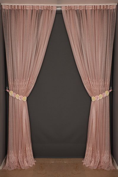 AKÇA TEKSTİL Belly Model Powder Color Single Wing Ready Planted Pleated Background Curtain 300*260 Cm