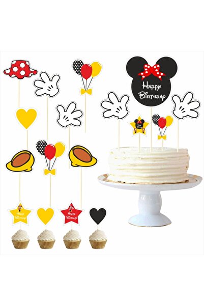 SİYAH PARTİ EVİ Mickey Mouse Doğum Günü Pasta Süsü Kürdan Seti