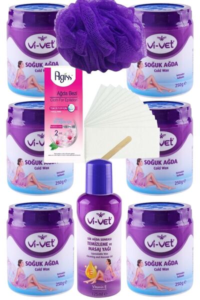 Vi-vet Mavi Kavanoz Soğuk El Ağdası 250gr X 6'lı Set + Yağ + 2mt Bez + Lif