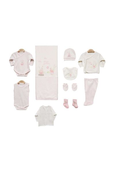 Bebitof Unisex Baby Pink Ecru Ball Playing Rabbit 10-Piece Bodysuit Set 0 Months 10002.01