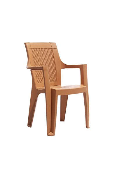 BESAGOLD Gardelia Elegance Rattan Teak Sütlü Kahve Plastik Koltuk Bahçe Sanda...