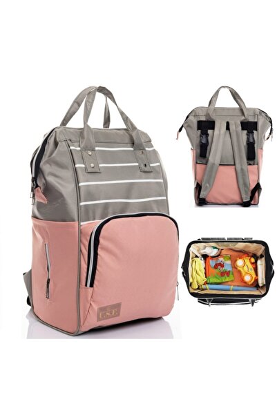 USF Mother Baby Care Bag Carrycot Baby Carrier Stroller Set of Two Striped Gray Pink